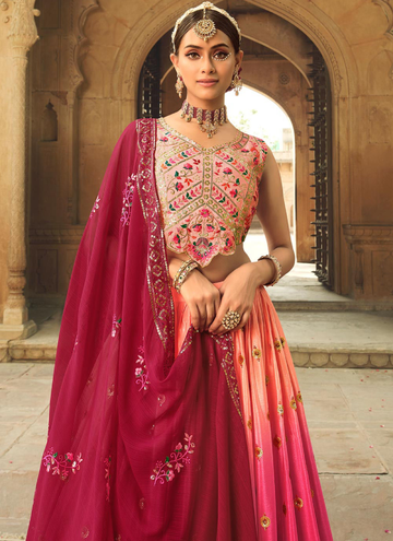 Designer Sequence Work Silk Peach Shaded Lehenga Choli